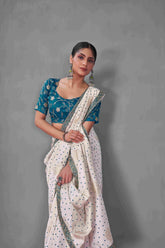 Exquisite White Tussar Silk Bandhani Saree